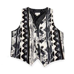 Montello, Monochromatic Abstract Vest / Black and White Sleeveless Top